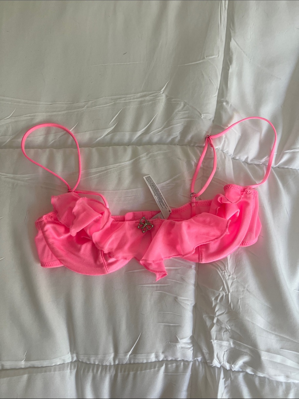UO Pink Y2K Rhinestone Butterfly Bra